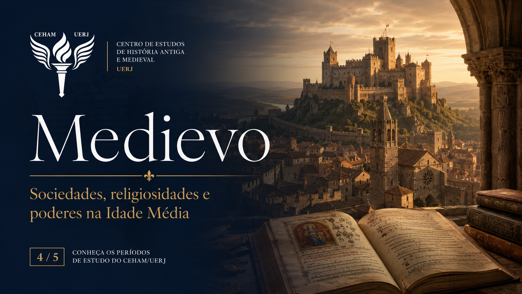 Slide 4 do carrossel: Medievo. Sociedades, religiosidades e poderes na Idade Média.